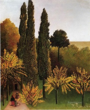 アンリ・ルソー Painting - ビュット・ショーモン公園を歩く 1909年 アンリ・ルソー ポスト印象派 素朴原始主義